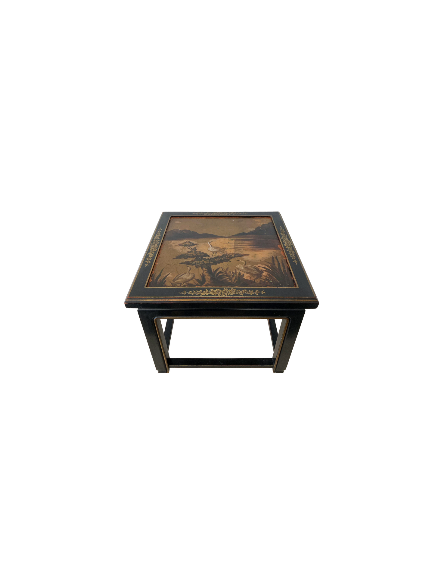 Black & Gold Chinoiserie Painted Distressed Low Side Table by Kozak Studios