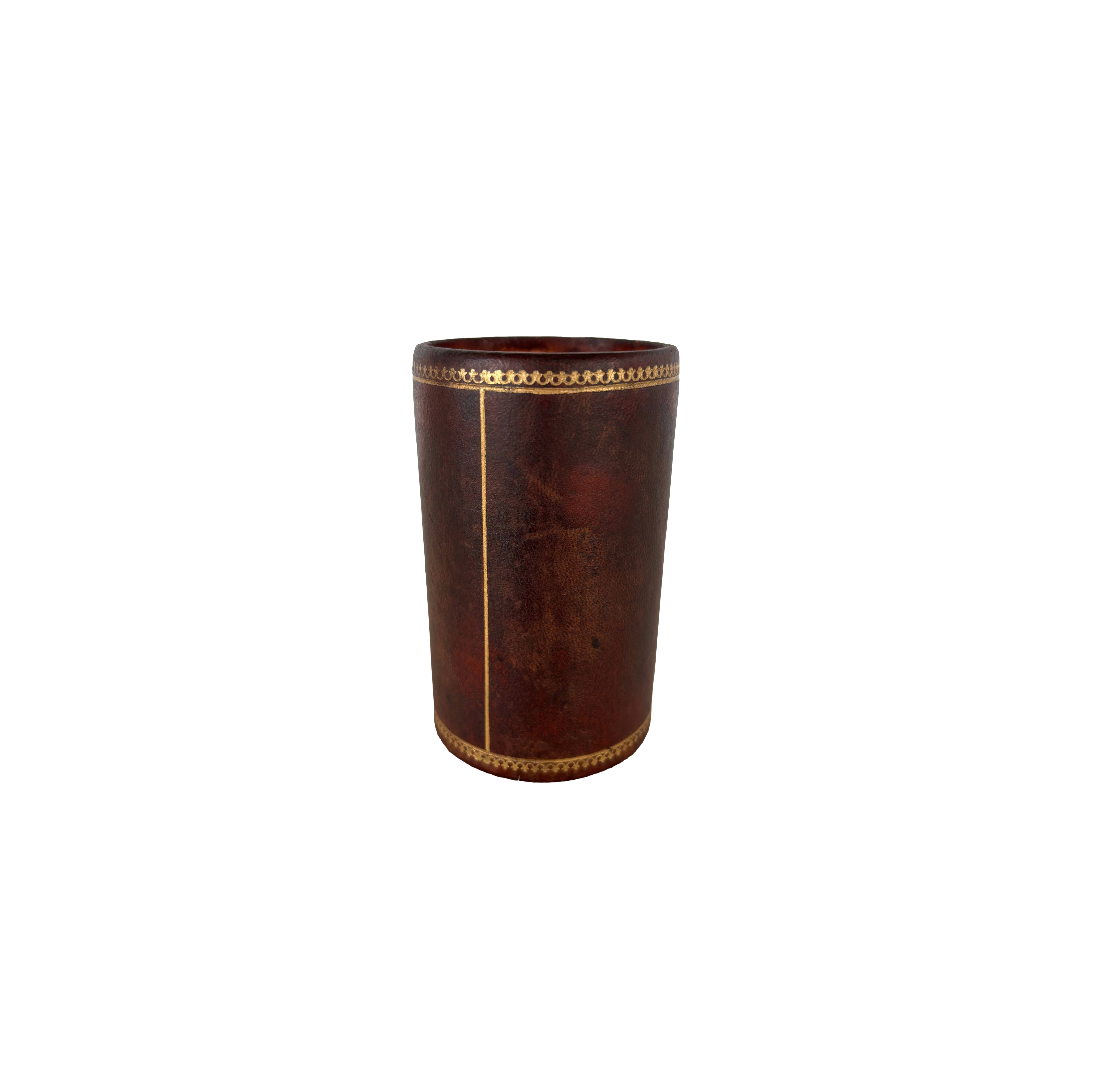 Florentine gold embossed Leather Pen & Pencil Cup