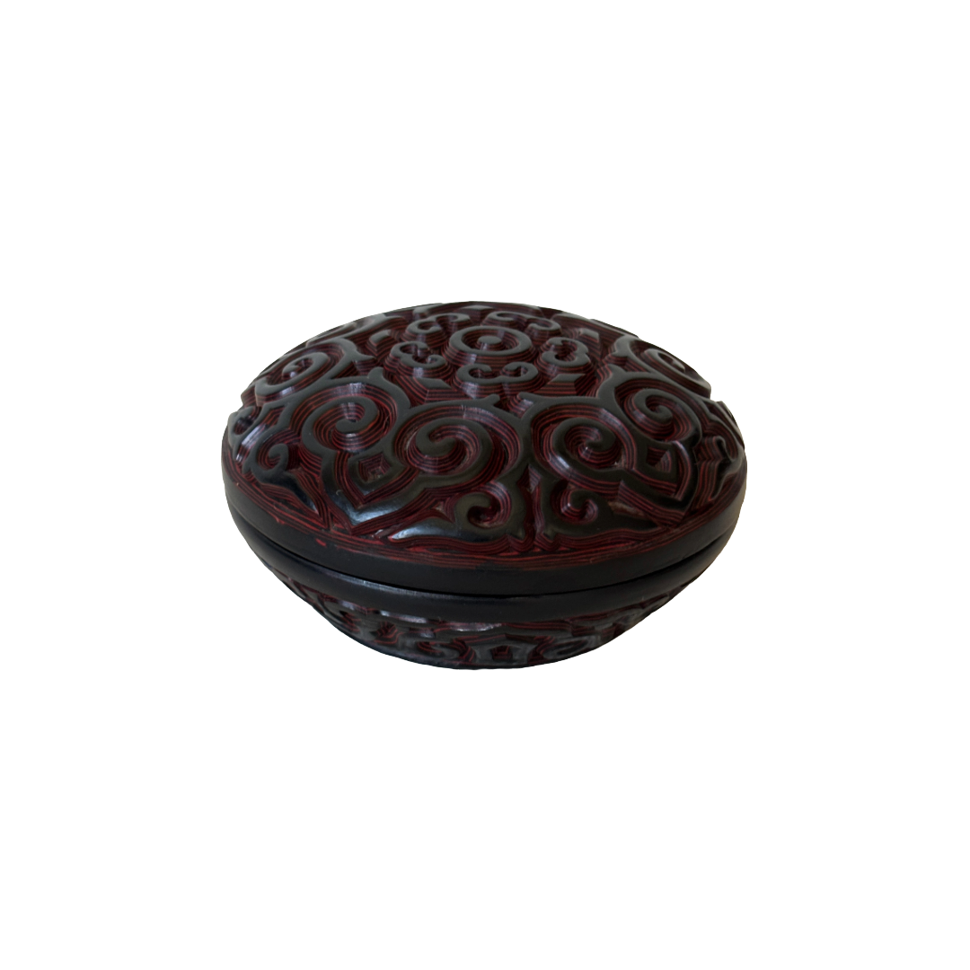 Black & Red Japanese GURI Tixi LACQUER Deep Carved RUYI INCENSE BOX