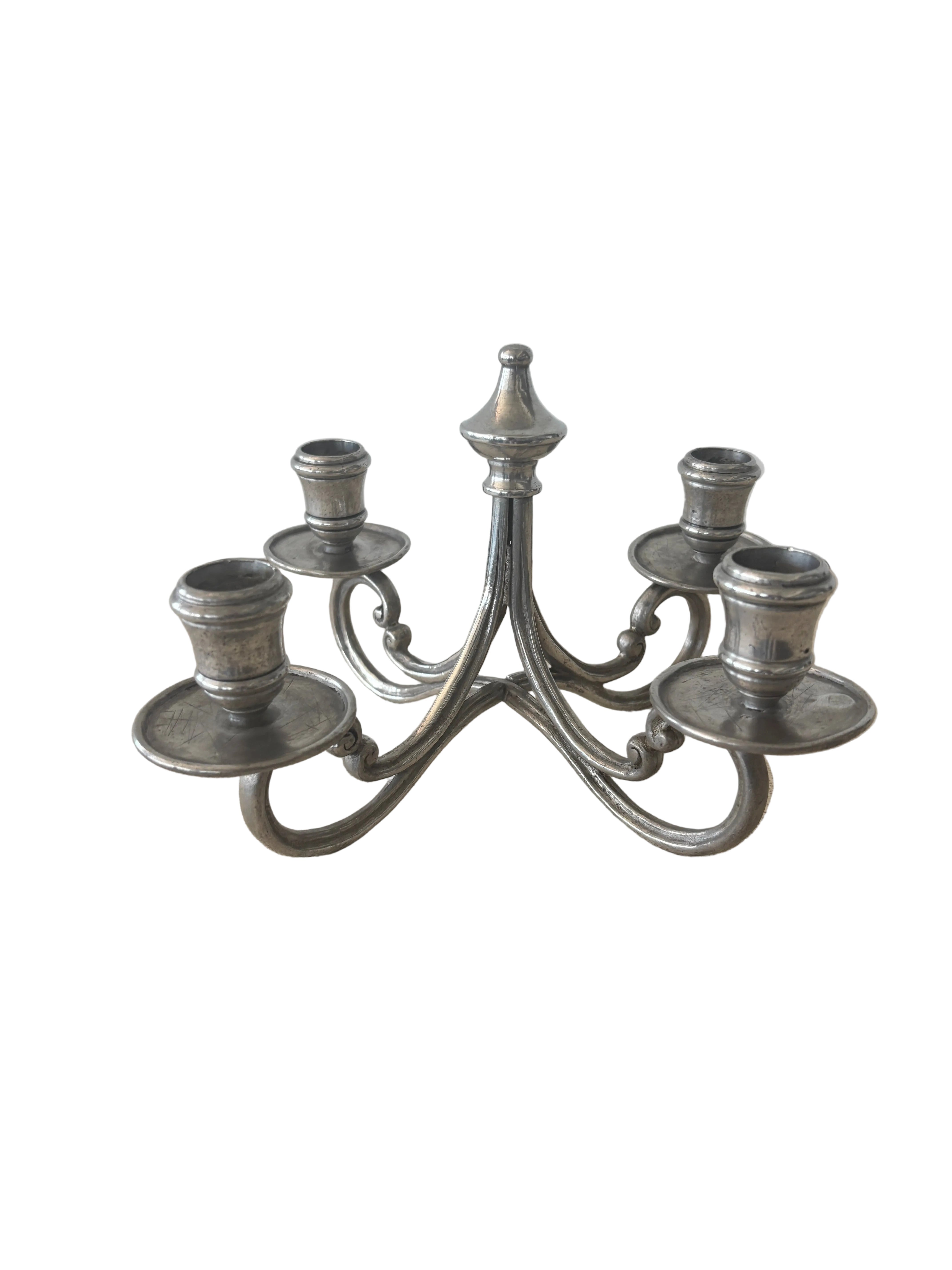 La Bottega del Peltro classical Italian Pewter 4-arm Candelabra