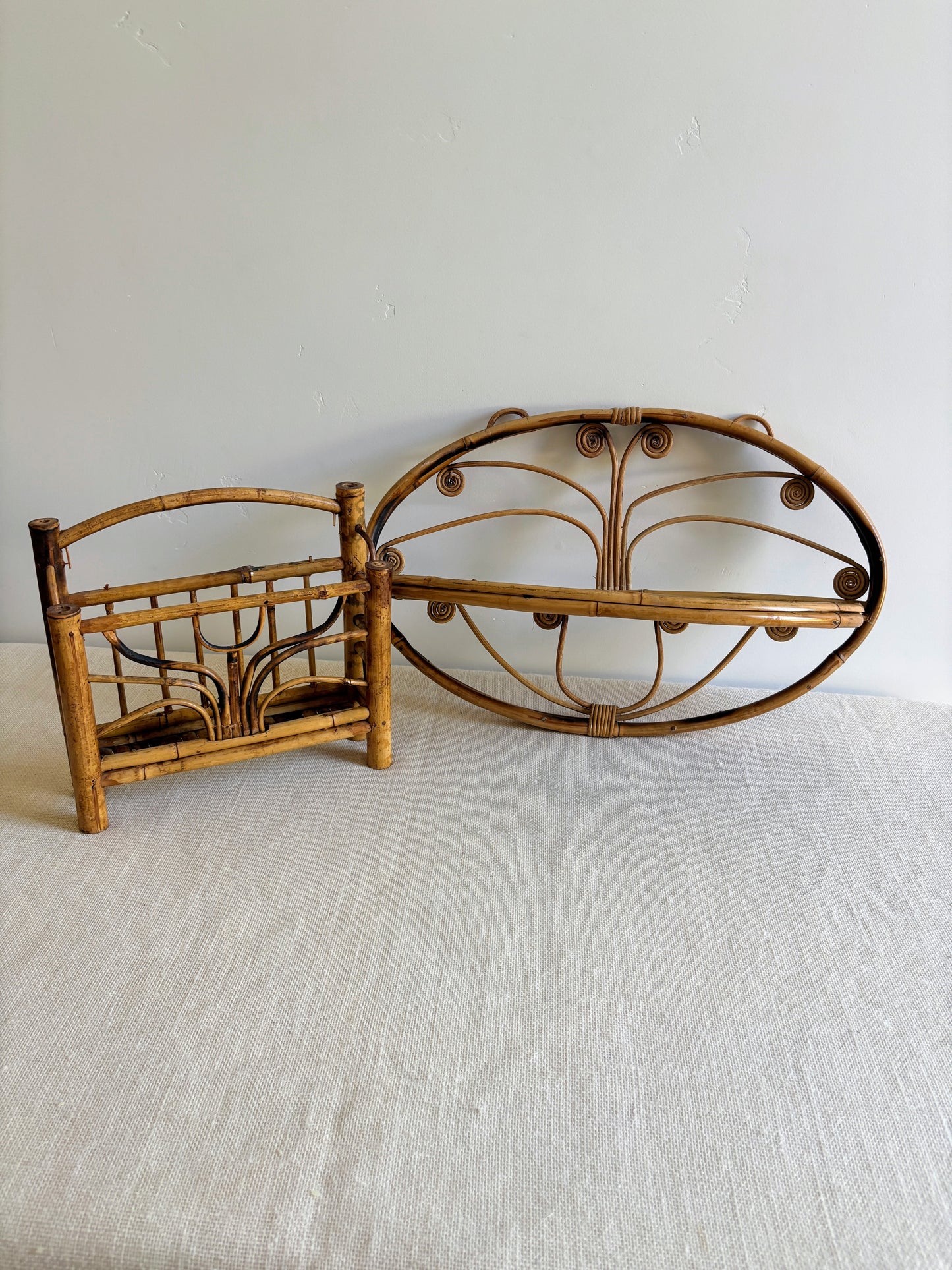 Faux Tortoise Shell / Burnt Bamboo Folding Shelf & Wall Rack