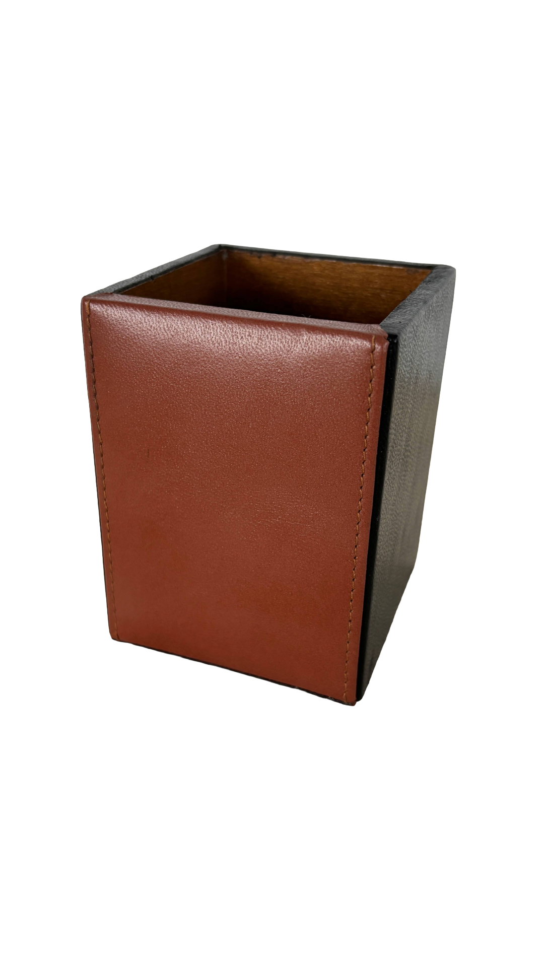 Italian stitched Leather & Wood Pencil / Pen Cup
