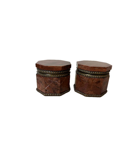 Antique 19th Century Red Marble Bronze Boxes / Inkwells