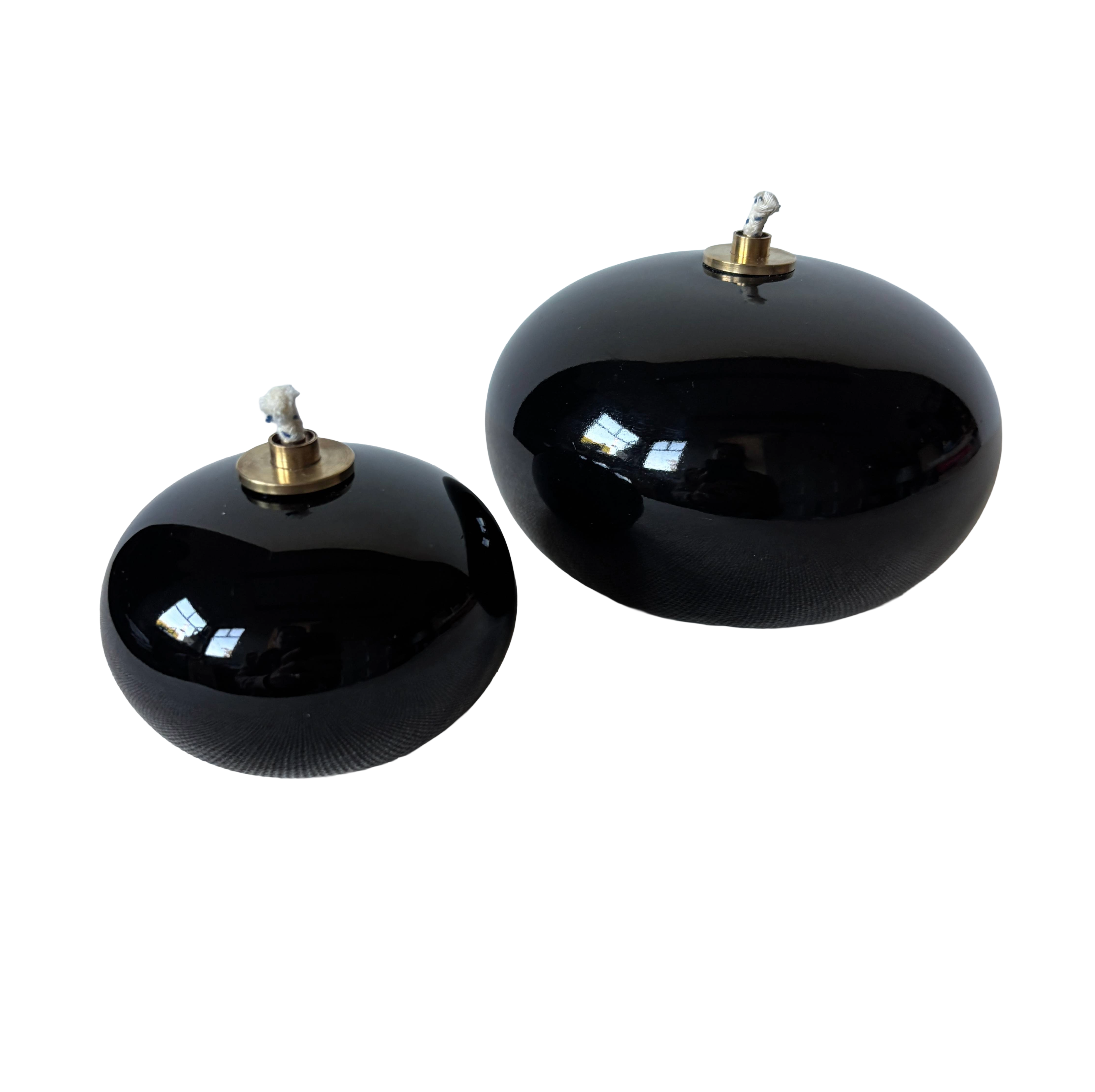 Modern Black Orb Stoneware Oil Lamps by Hoganas Keramik Sweden, Set of 2