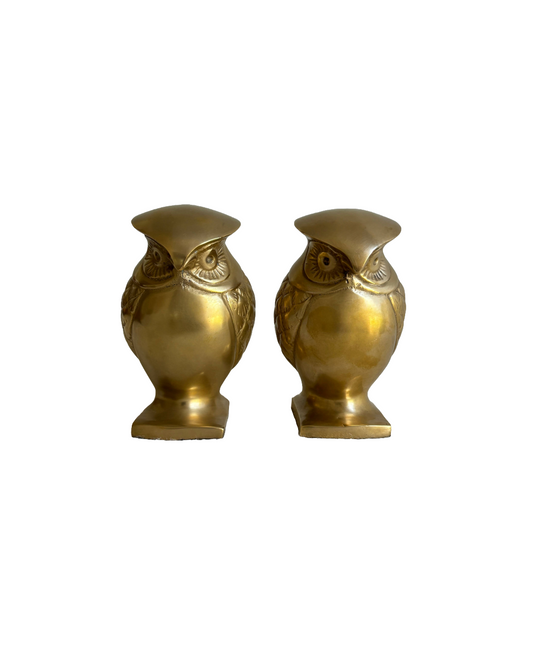 Cast Brass Art Deco Owl Figurine Bookends