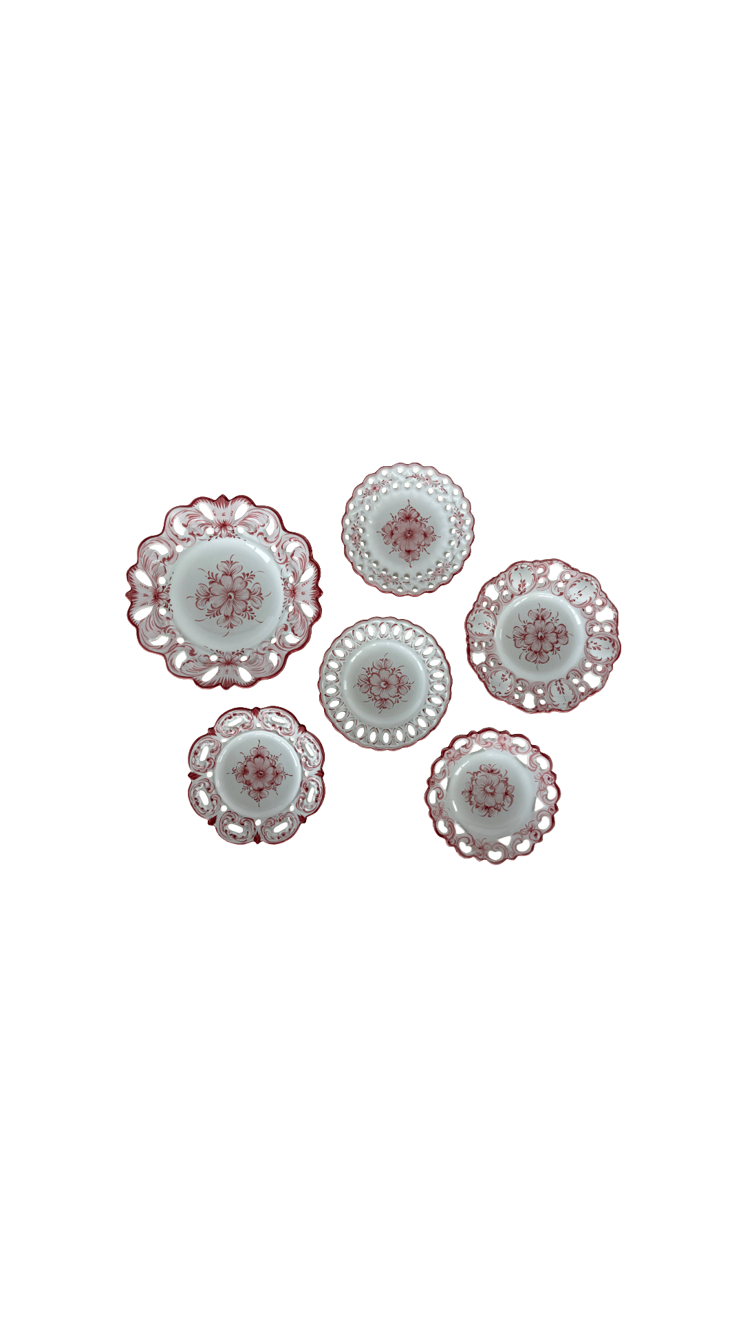 Hand painted PINK Wall Plates with Lace Rim by Vestal Alcobaca