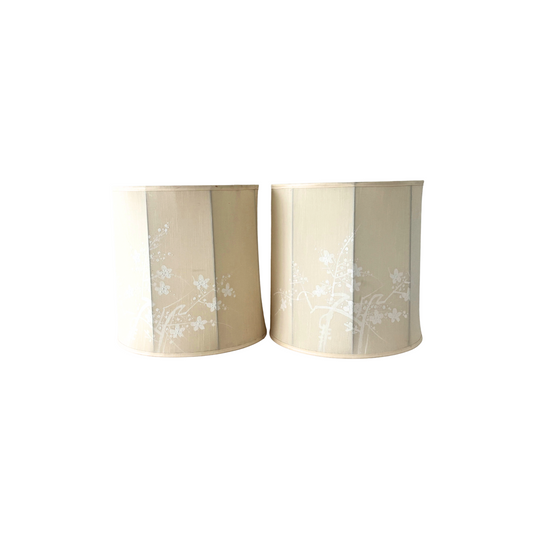 Pair of 1950’s Japanese Silk Drum Painted Lamp Shades