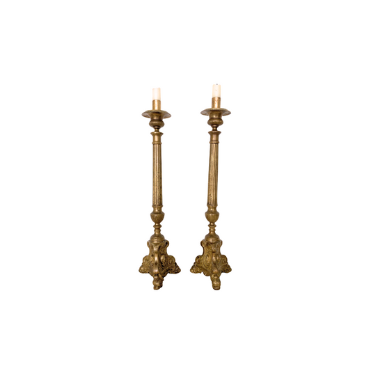 19th Century Brass Church Altar Candlesticks