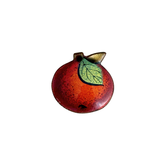 Mid Century Modern Signed Enamel on Copper Apple Brooch