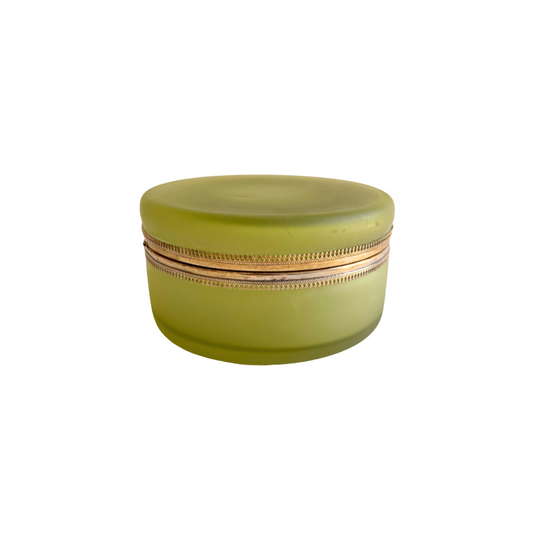 19thc French Green Opaline Glass Jar / Box with Ormolu Mounts