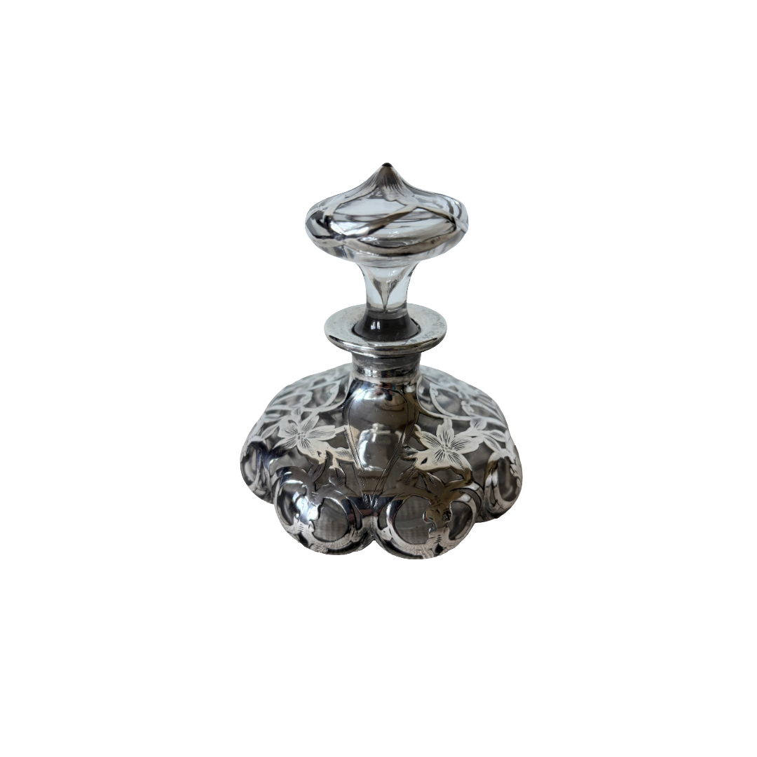 Art Nouveau Sterling Overlay Perfume Bottle by Alvin