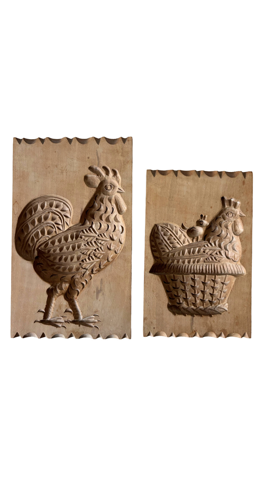 Pair of German Springerle Molds / Cookie Press - Rooster & Hen
