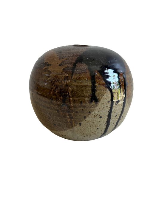 Spherical mid century signed studio pottery Weed Pot