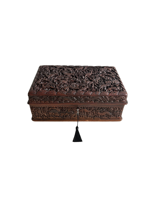 Anglo-Indian Kashmir Carved Walnut Wood Box