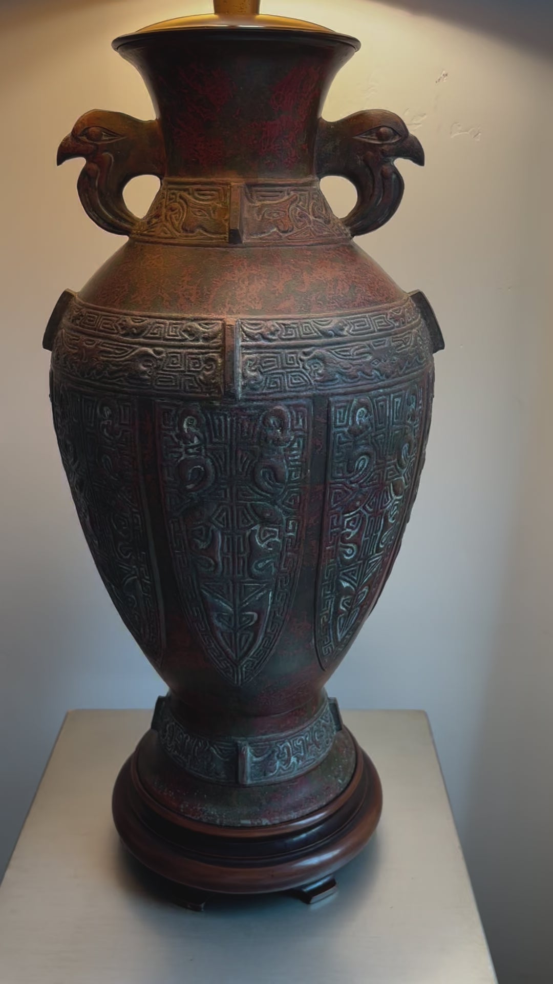 Marbro Verdigris Patina Chinese Jar Table Lamp