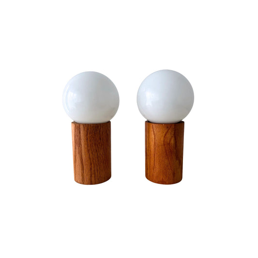 1970s Mod Bill Currey InterDesign Cylindrical Oak Table Lamps