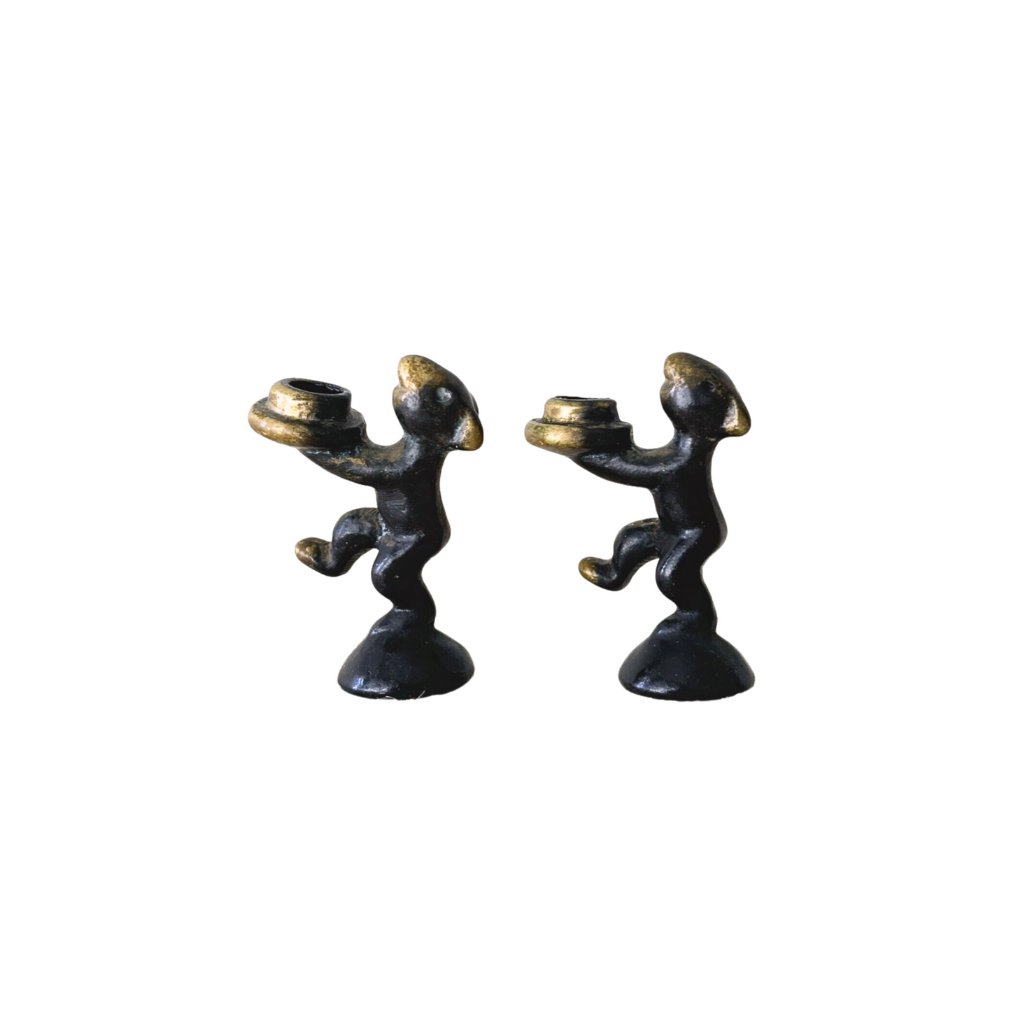 Pair of patinated brass MOUSE Candleholders by Walter Bosse & Hertha Baller