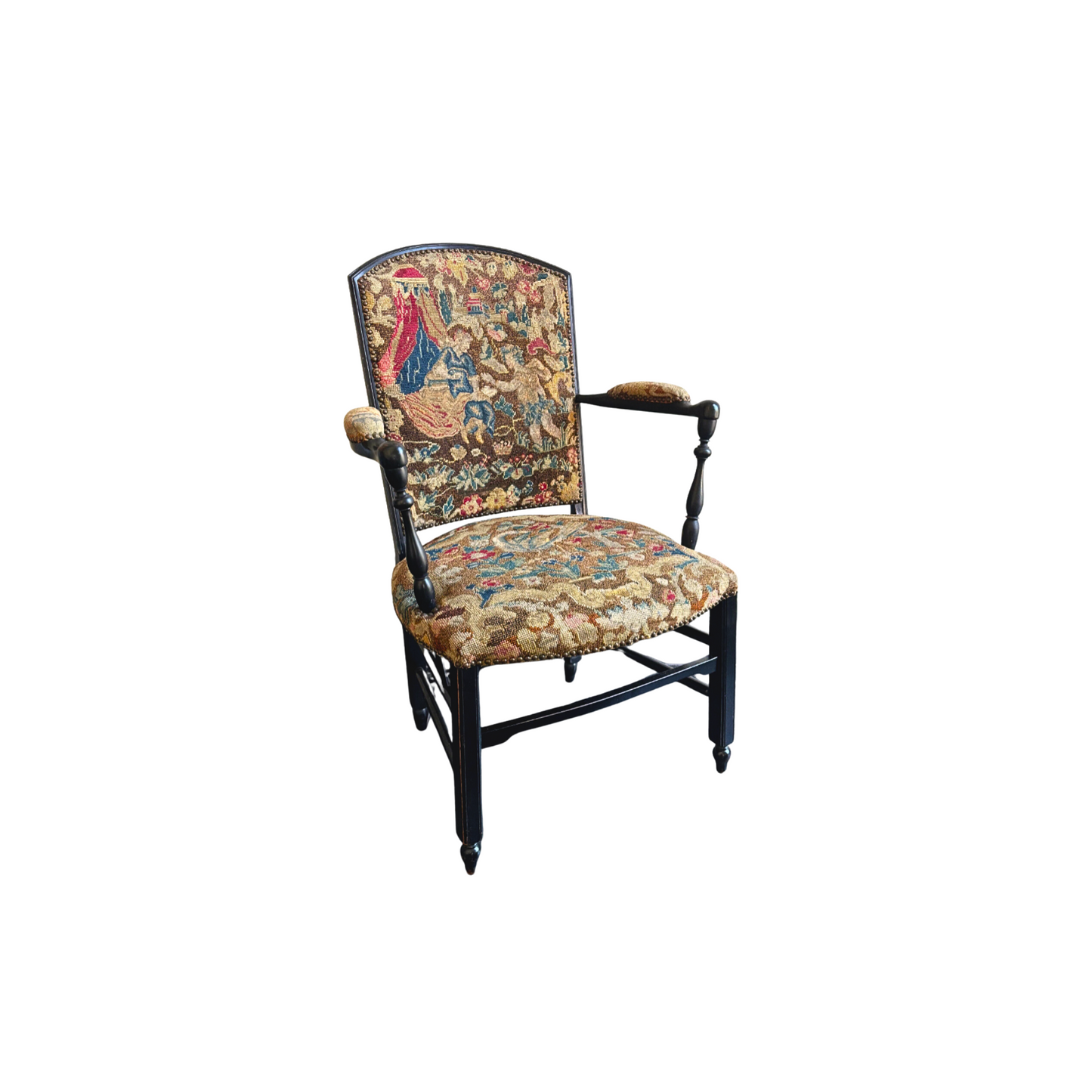 Antique Napoleon III Needlepoint Tapestry Ladies Fireside Chair