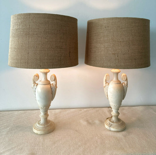 1930s Italian Carved Neoclassical Grecian Urn Alabaster Lamps