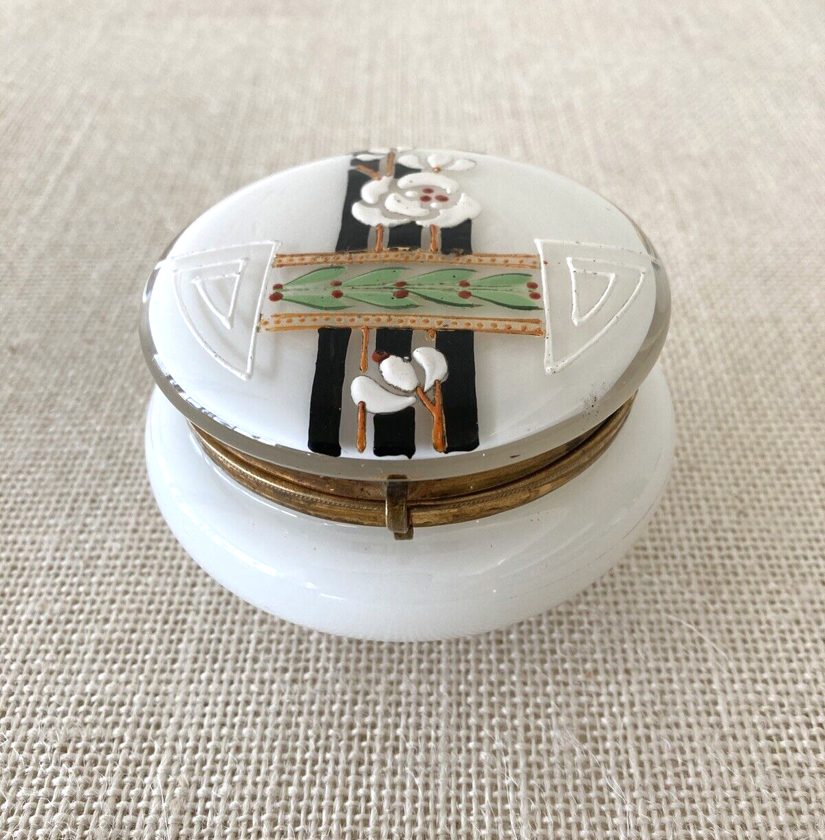 Art Deco Moser Bohemian Opaline Glass Dresser Box or Jar