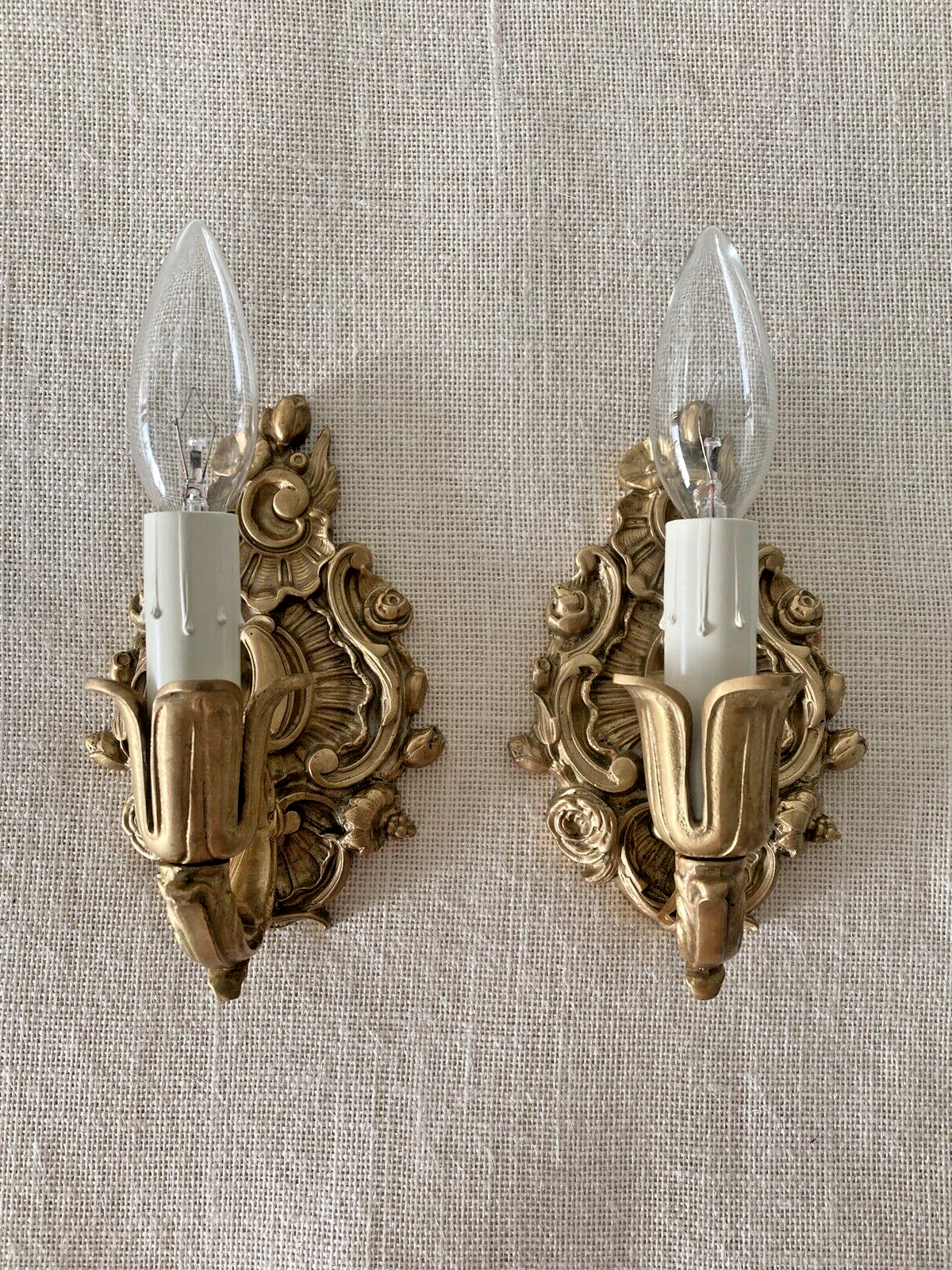 Late 19th century French Baroque Brass Wall Sconces electrified with New Wiring