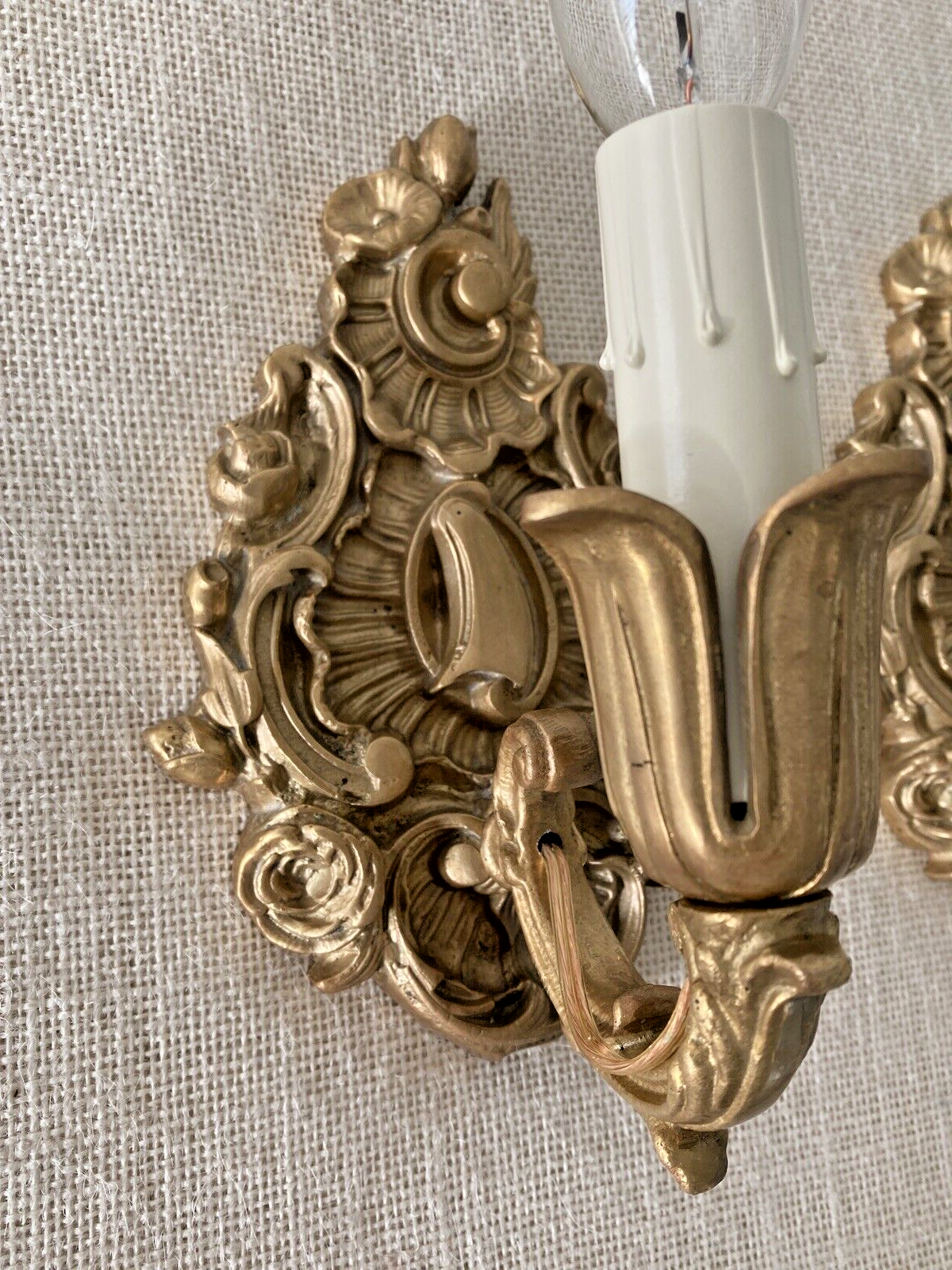 Late 19th century French Baroque Brass Wall Sconces electrified with New Wiring