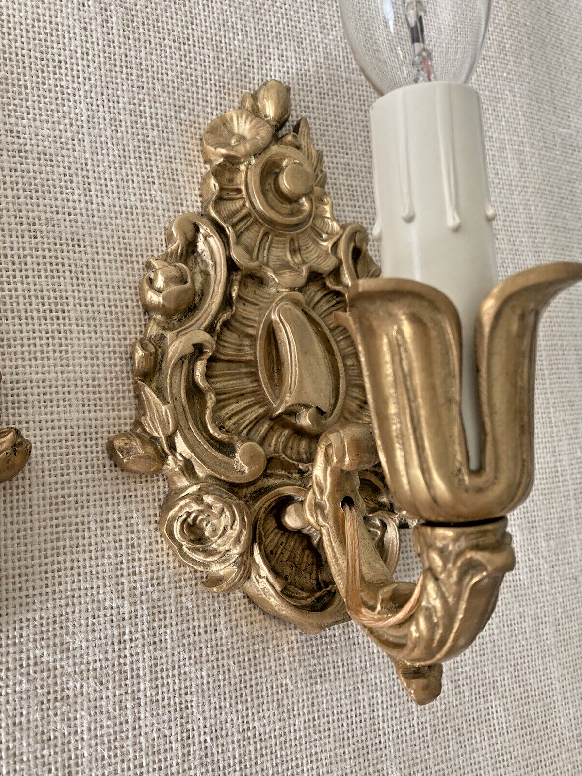 Late 19th century French Baroque Brass Wall Sconces electrified with New Wiring