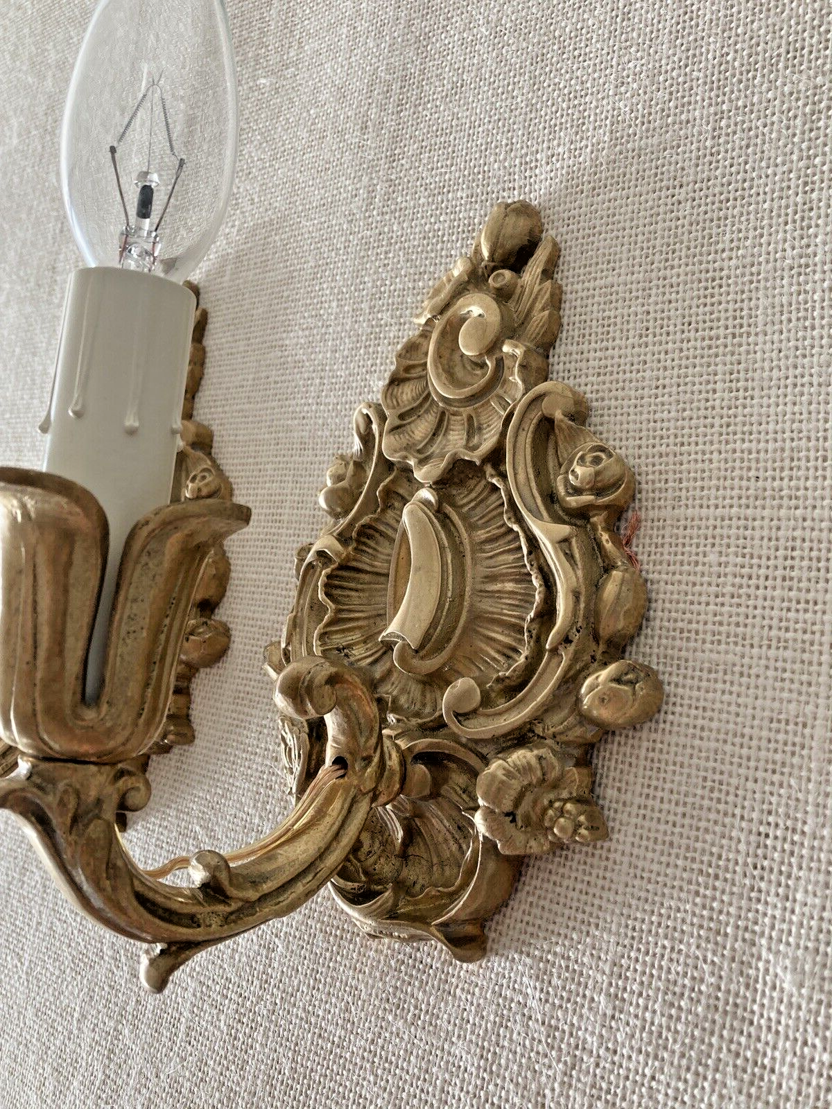 Late 19th century French Baroque Brass Wall Sconces electrified with New Wiring