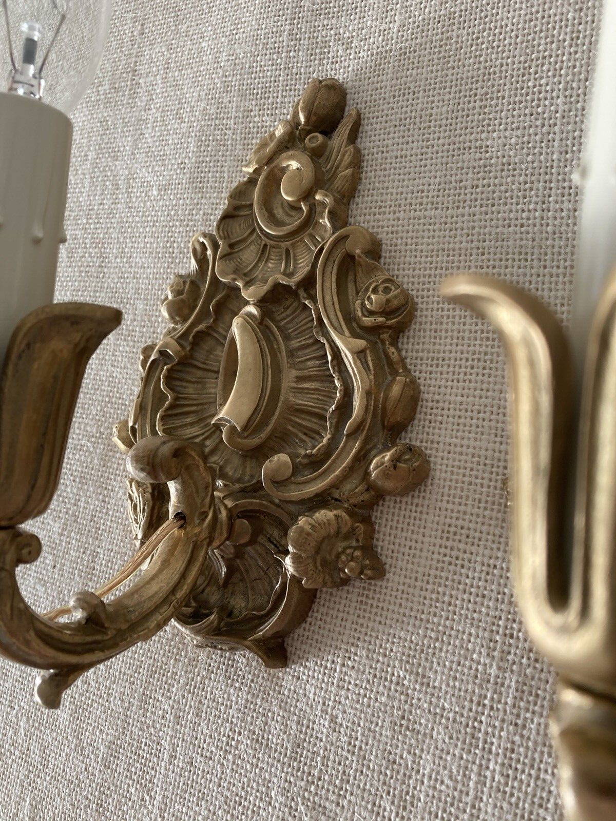 Late 19th century French Baroque Brass Wall Sconces electrified with New Wiring