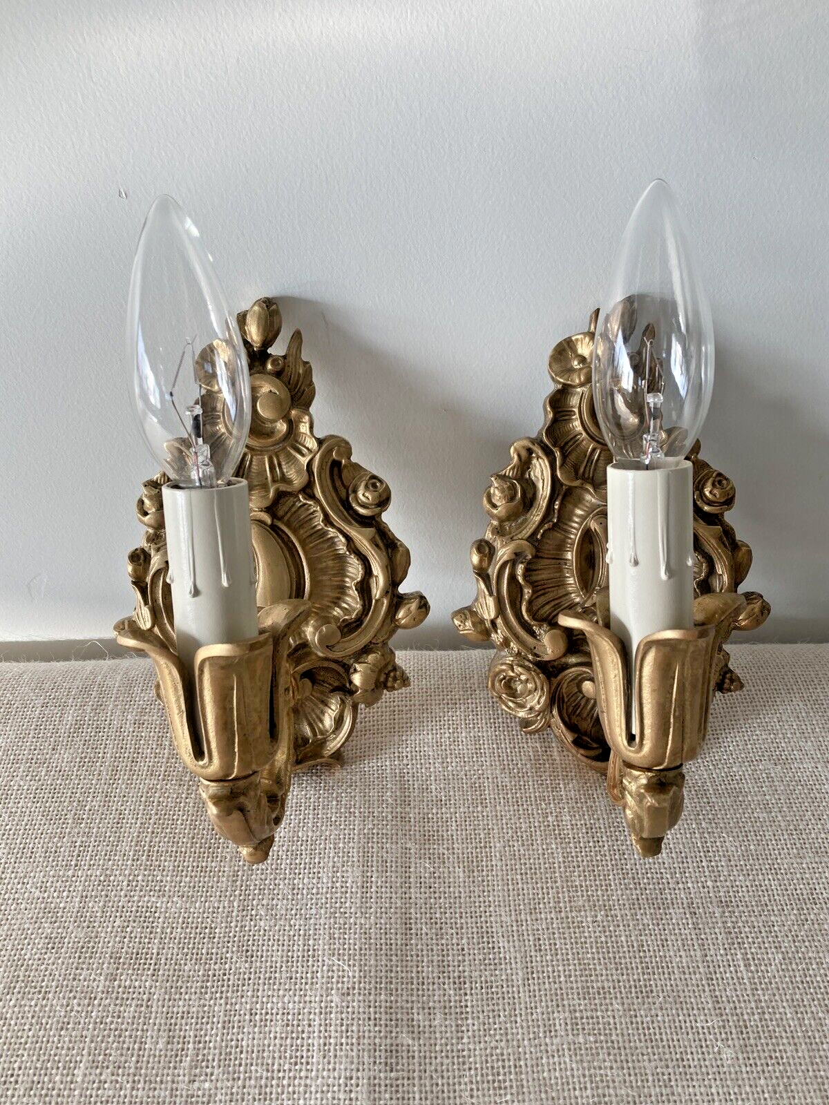 Late 19th century French Baroque Brass Wall Sconces electrified with New Wiring