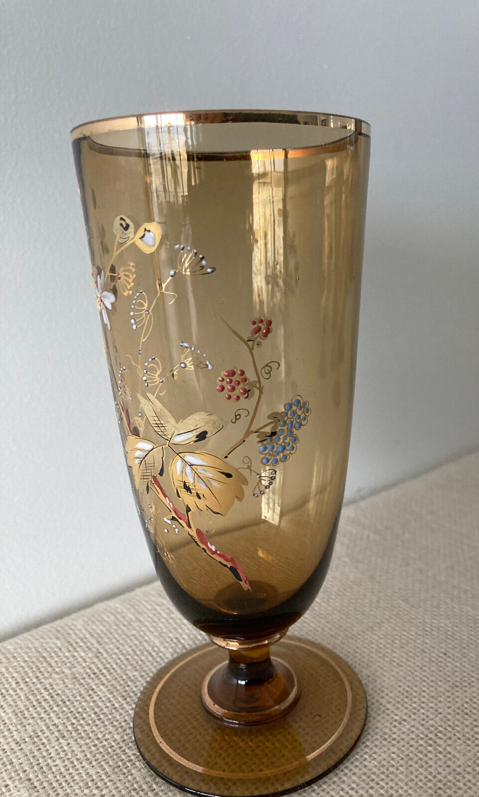 Antique Bohemian Gilt Hand Painted Enamel Amber Water Glass, set of 6