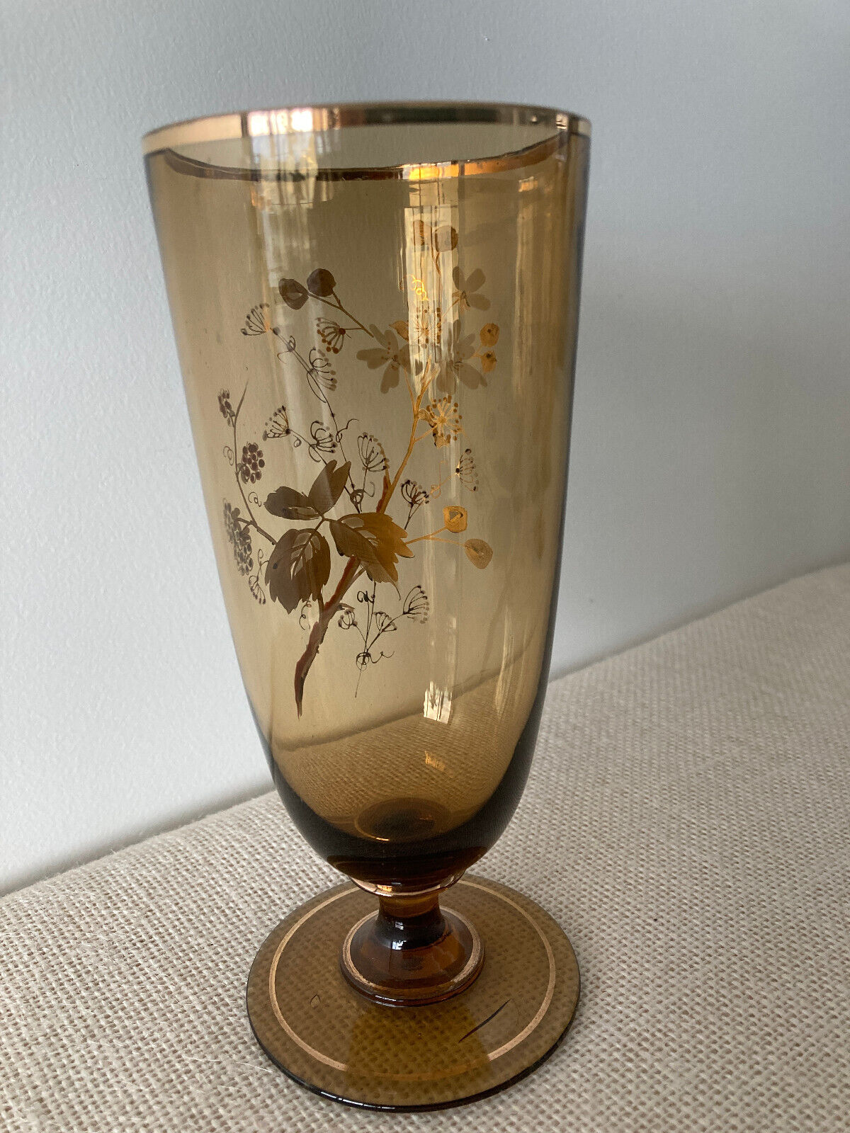 Antique Bohemian Gilt Hand Painted Enamel Amber Water Glass, set of 6