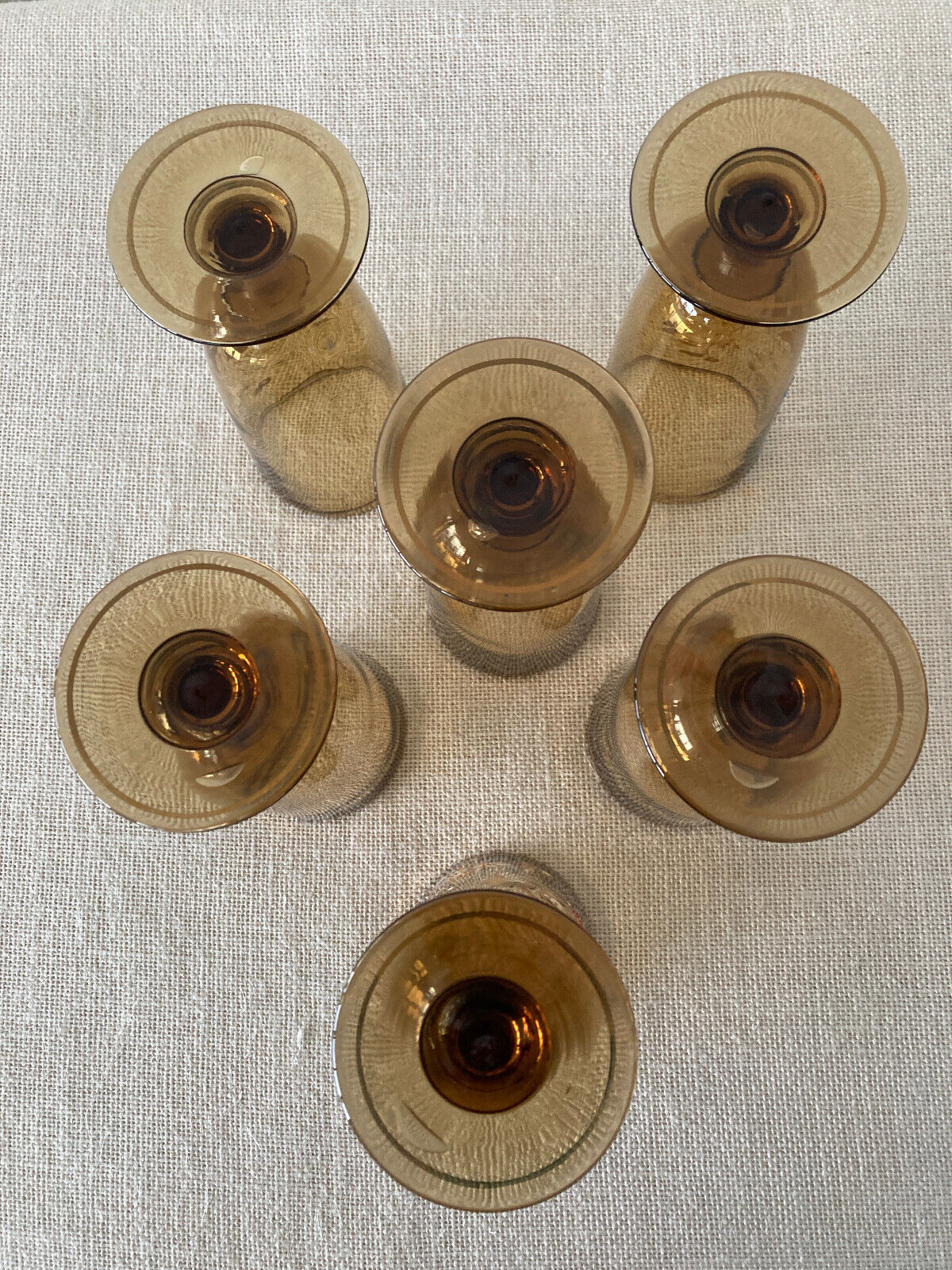 Antique Bohemian Gilt Hand Painted Enamel Amber Water Glass, set of 6