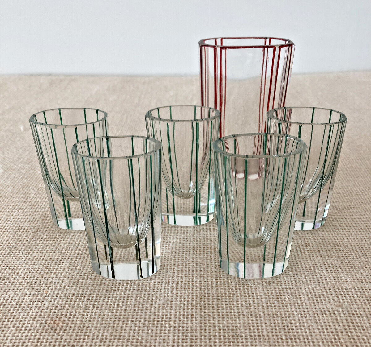 Art Deco Czech Faceted Oval Shot or Liquor Glasses Moser Palda style