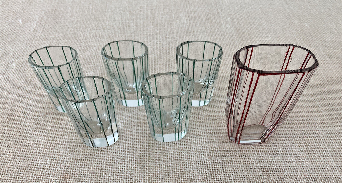 Art Deco Czech Faceted Oval Shot or Liquor Glasses Moser Palda style