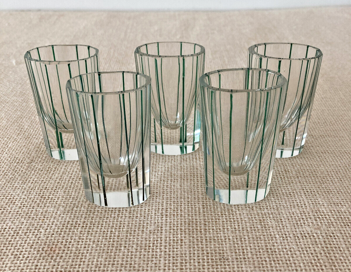 Art Deco Czech Faceted Oval Shot or Liquor Glasses Moser Palda style